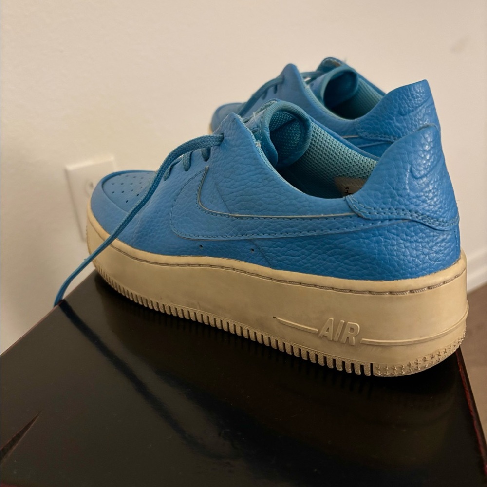 Nike Blue and Cream Air Force One Platform Shoes